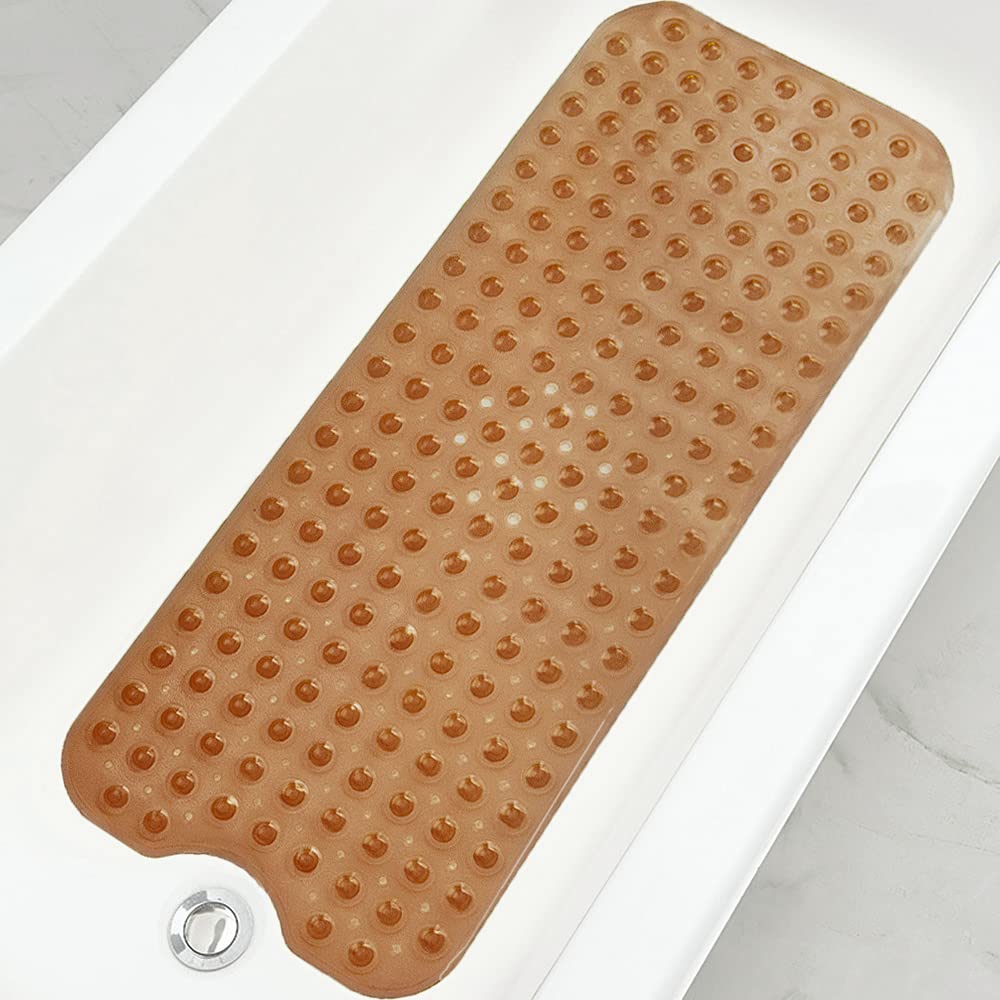 Extra Long Non-Slip Bathtub Shower Mat, 39 x 16 Inch Black Bath Mat | Built with Strong Suction Cups & Quick Drain Holes, Machine Washable Anti-Slip Mat for Bathroom Tub & Shower Floor