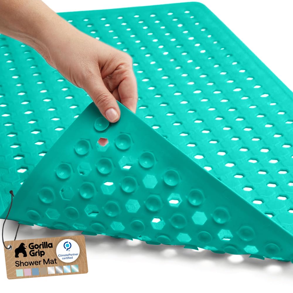 GORILLA GRIP Bath Tub Shower Mat, Bathtub Floor Liner, 35x16 Clear | Patented Large Mats, Machine Washable, Suction Cups and Drain Holes to Keep Tubs Clean, Soft on Feet, Bathroom Essentials