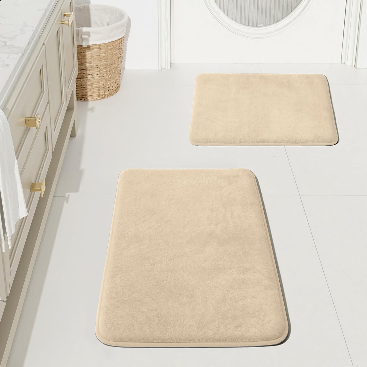 HUXMEYSON Bathroom Rugs Sets 3 Piece, Non-Slip & Quick Dry Bath Mat Set, Ultra Soft Velvet Bath Rugs for Bathroom, Toilet and Shower Floor, Grey
