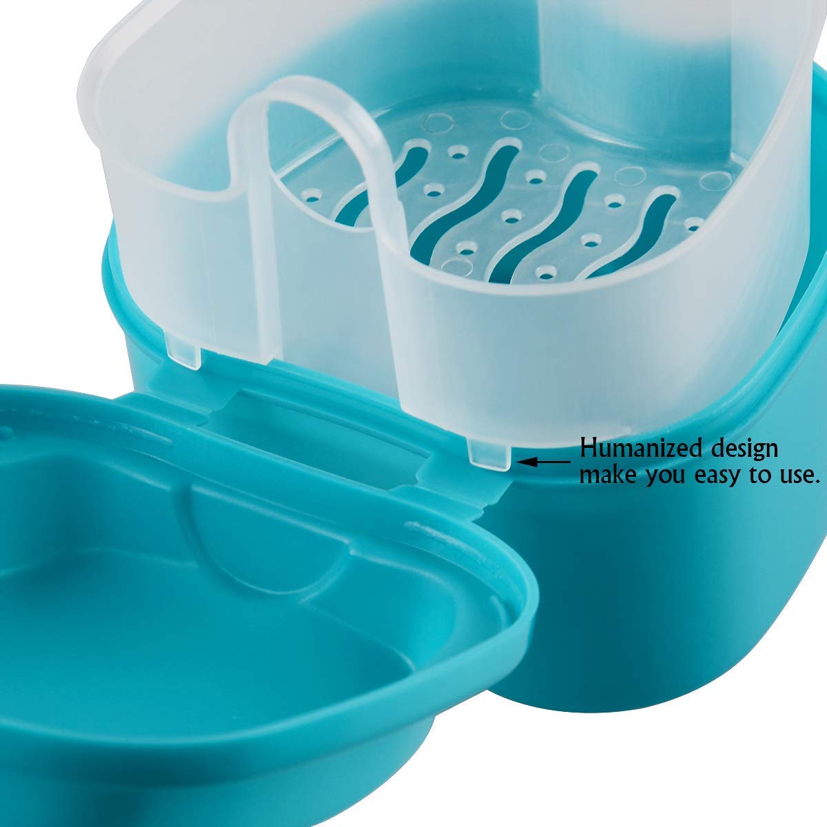 Coolrunner Denture Case, Denture Cup with Strainer, Denture Bath Box False | Teeth Storage Box with Basket Net Container Holder for Travel, Retainer Cleaning (Green)