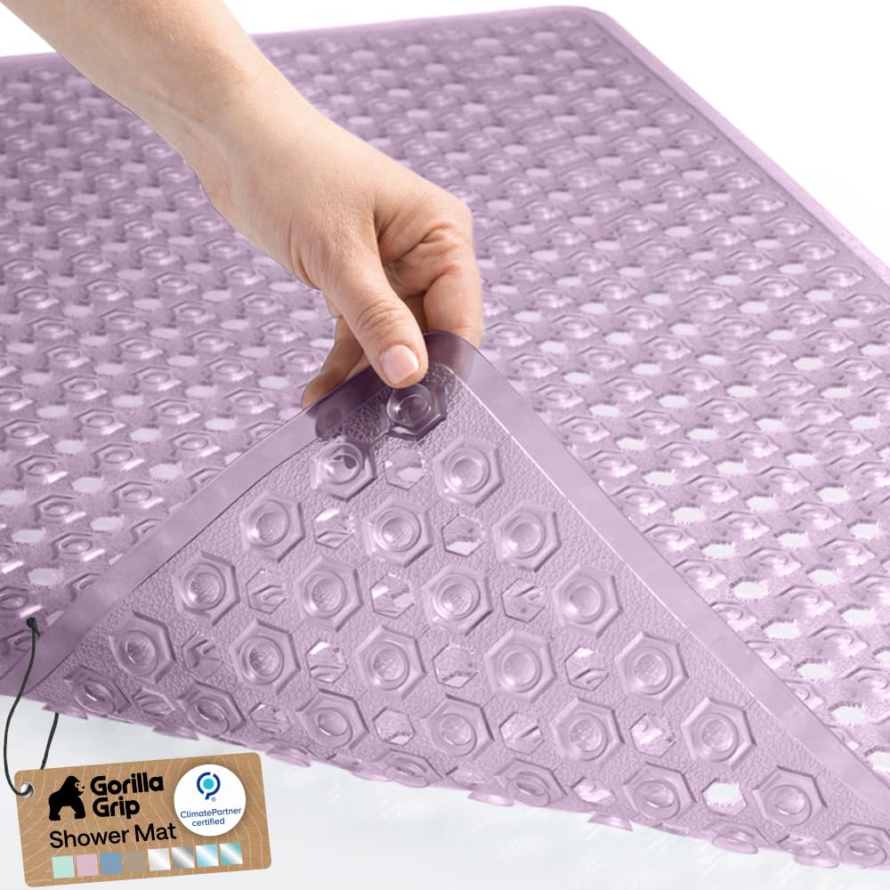 GORILLA GRIP Bath Tub Shower Mat, Bathtub Floor Liner, 35x16 Clear | Patented Large Mats, Machine Washable, Suction Cups and Drain Holes to Keep Tubs Clean, Soft on Feet, Bathroom Essentials