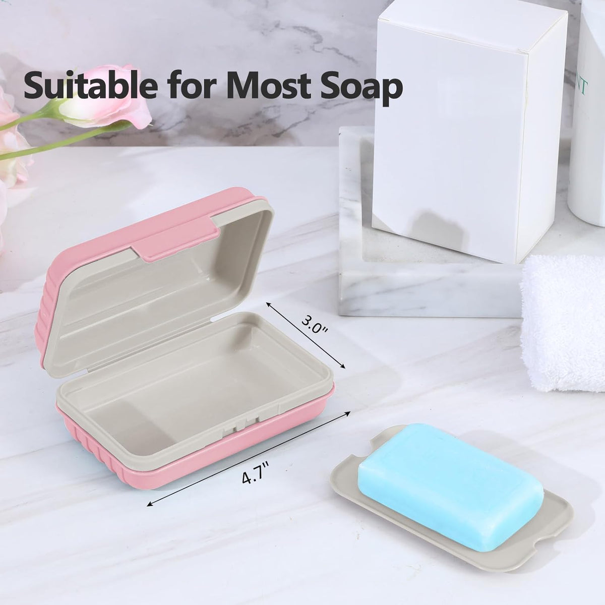 Quatish Leakproof Bar Soap Holder Dish with Lid for Shower, Portable 1 Pack Travel Soap Case Box for Gym, Camping, Hiking, Outdoor Use, Travel Size Toiletries Essentials, Keeps Soap Dry, Pink
