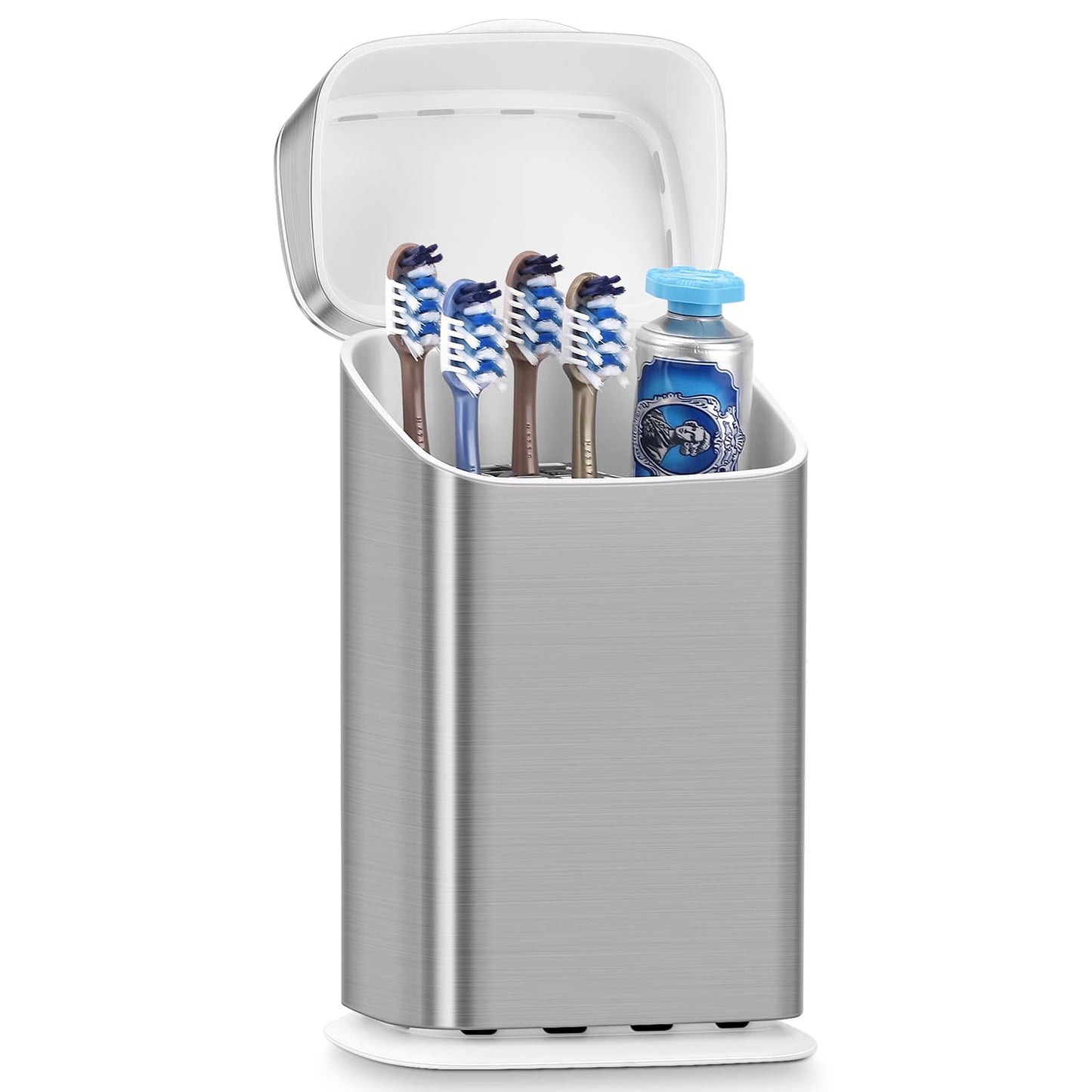 GFWARE Electric Toothbrush Holder with Cover, Ventilated & Drainage, Silver | Detachable 5 Slots Bathroom Organizer for Toothbrush & Toothpaste, Waterproof & Dustproof, Electric Toothbrushes Under 10 In