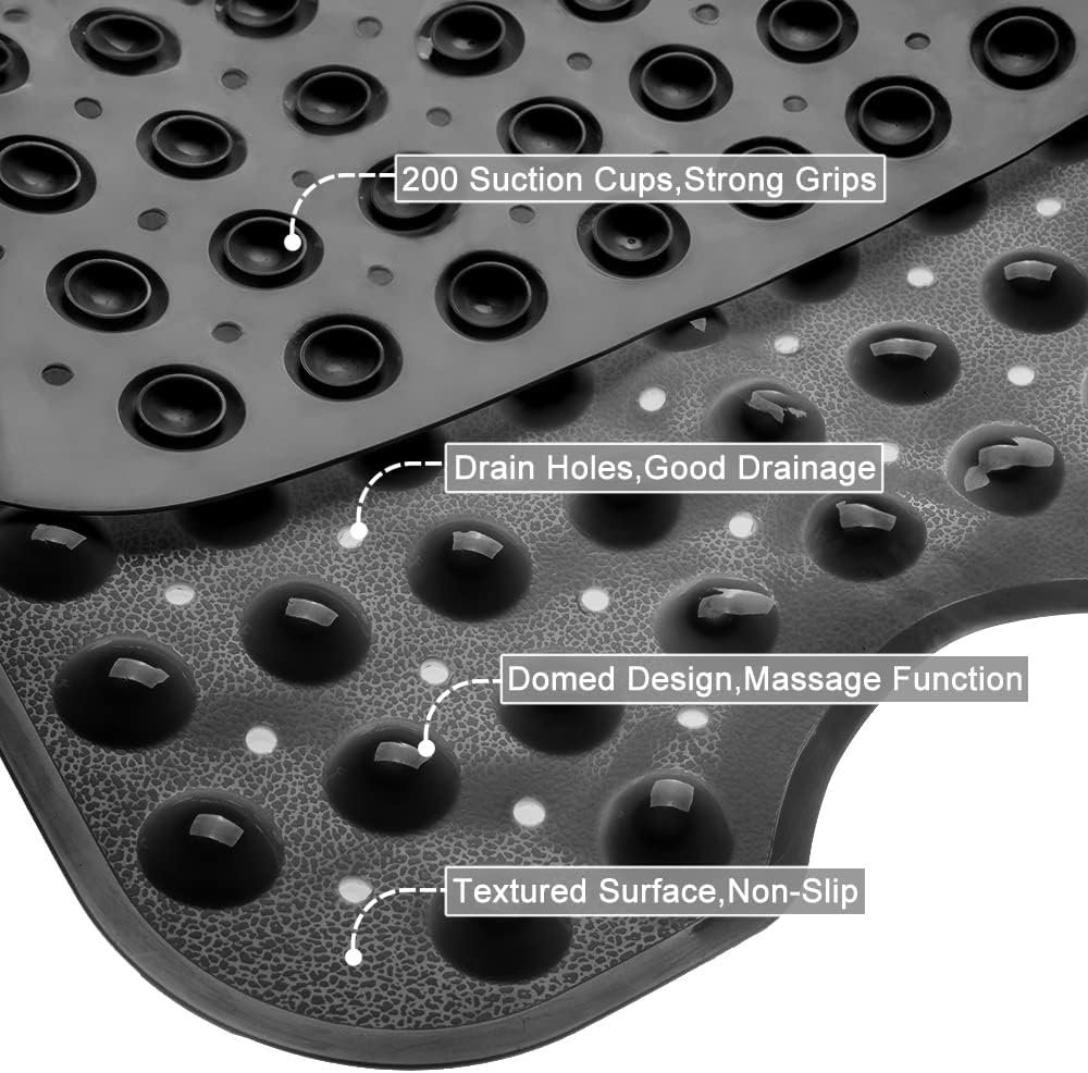 Extra Long Non-Slip Bathtub Shower Mat, 39 x 16 Inch Black Bath Mat | Built with Strong Suction Cups & Quick Drain Holes, Machine Washable Anti-Slip Mat for Bathroom Tub & Shower Floor