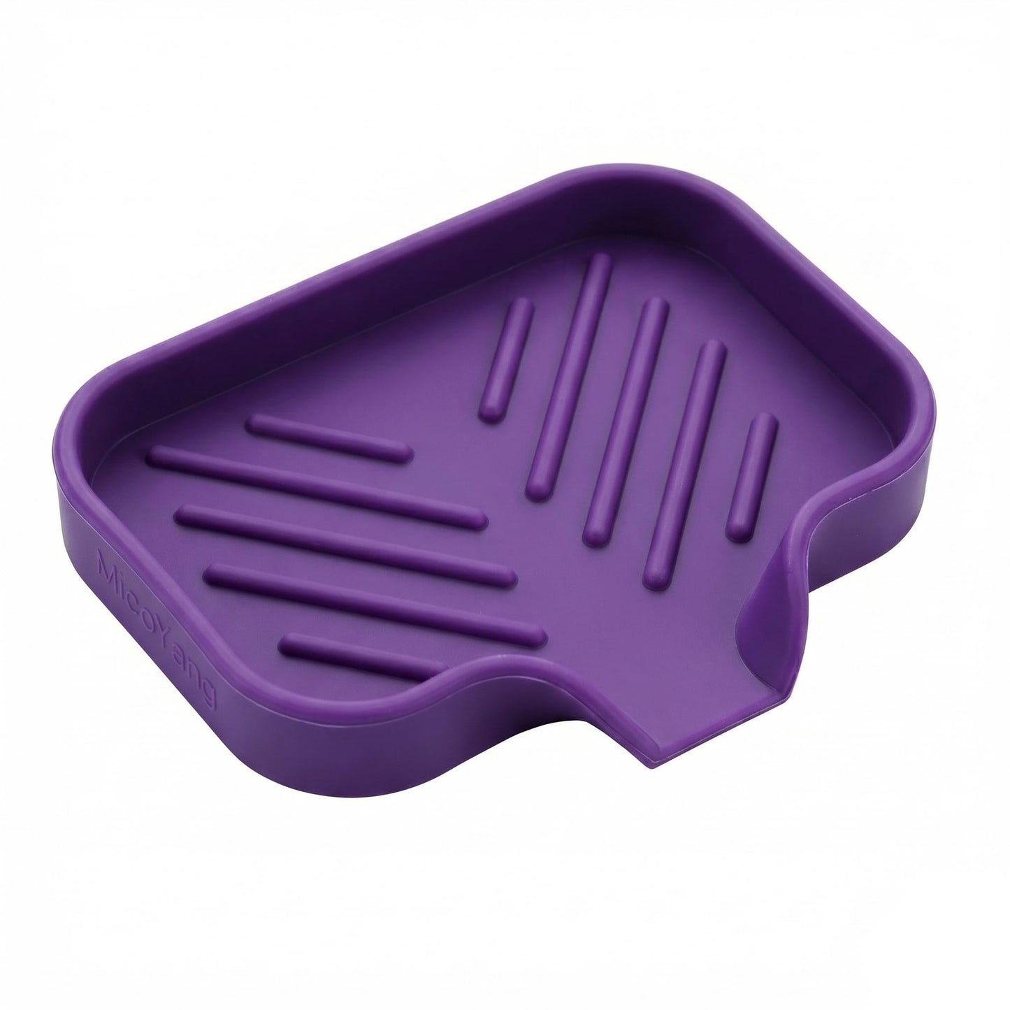 MicoYang Silicone Soap Dish with Drain Spout, Self-Draining Sink Organizer Tray for Bathroom and Kitchen, Sponges, Dispensers and Soap Holder, Non-Slip and Dishwasher Safe, Black (Compact, 4.9"×3.2")