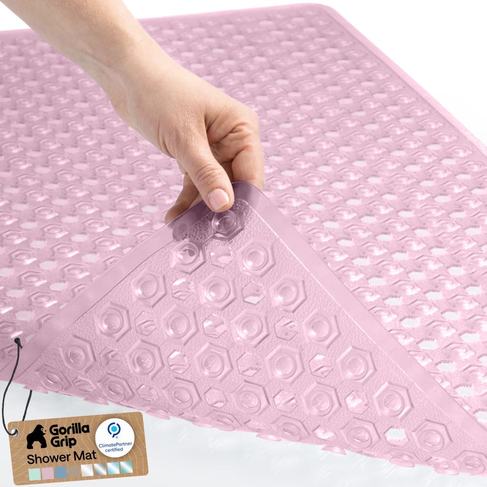 GORILLA GRIP Bath Tub Shower Mat, Bathtub Floor Liner, 35x16 Clear | Patented Large Mats, Machine Washable, Suction Cups and Drain Holes to Keep Tubs Clean, Soft on Feet, Bathroom Essentials