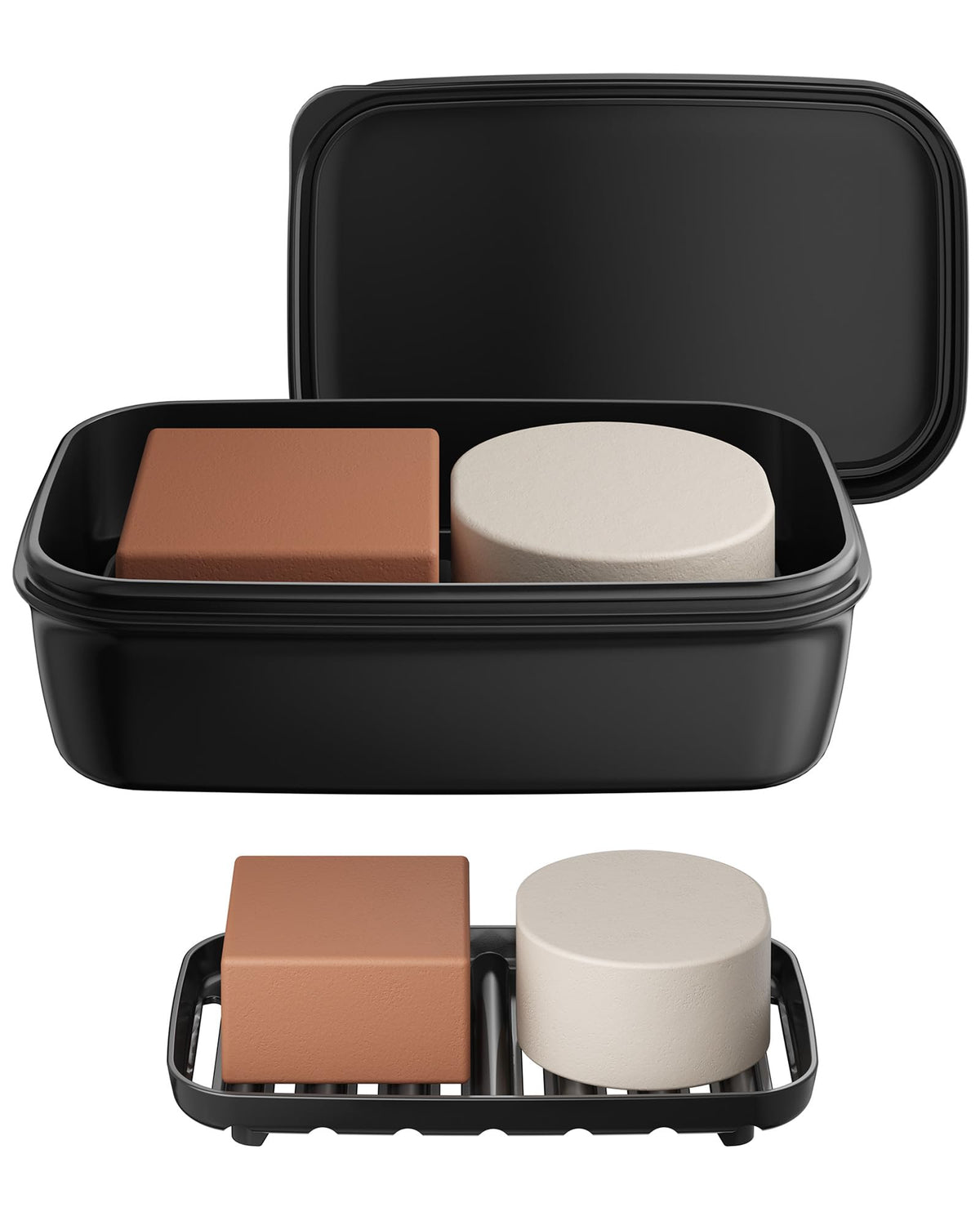 Quatish Leakproof Soap Dish with Lid & Draining Layer, Shatterproof Travel Bar Soap Holder Case Container, Portable Travel Size Toiletries Essentials for Camping, Gym, Bathroom, Beige