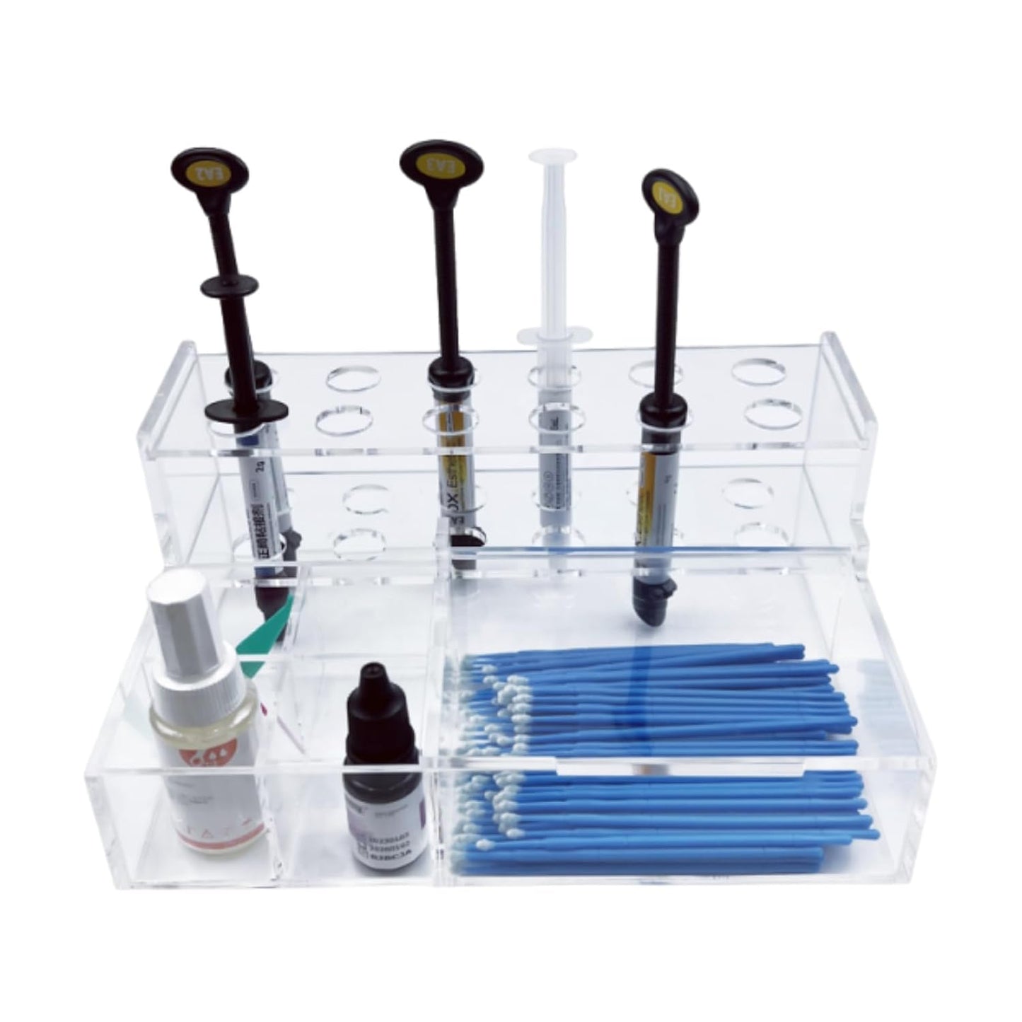 Dental Composite Syringe Organizer, Transparent Multi-Function Acrylic Teeth Syringe Holder for Resin Adhesive Syringes Brush Dispenser Placement Rack Tool (Medium)