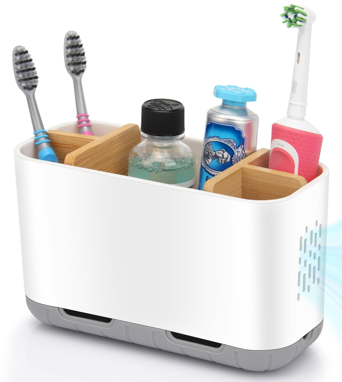 GFWARE Toothbrush Holders for Bathrooms, 5 Slots Bamboo Toothbrush Holder Kids Electric Toothbrush Holder and Toothpaste Holder for Bathroom Countertop Accessories Storage, Marble Toothbrush Organizer | 5 Slots Kids Electric Toothbrush and Toothpaste Hold