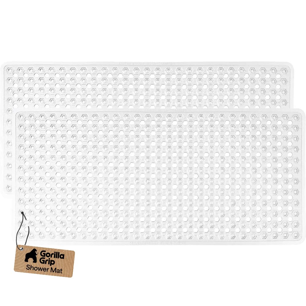 GORILLA GRIP Bath Tub Shower Mat, Bathtub Floor Liner, 35x16 Clear | Patented Large Mats, Machine Washable, Suction Cups and Drain Holes to Keep Tubs Clean, Soft on Feet, Bathroom Essentials