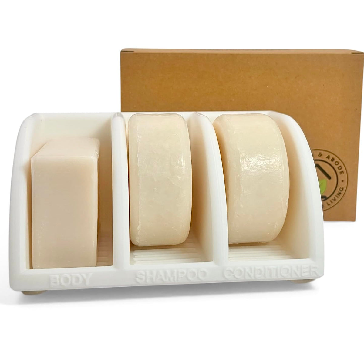 Shampoo Bar Holder for Shower, 3-Slot Soap & Conditioner Organizer with Drainage - Keeps Bars Dry & Lasts Longer - Modern Bathroom Organizer by Essence & Abode (Jade White)