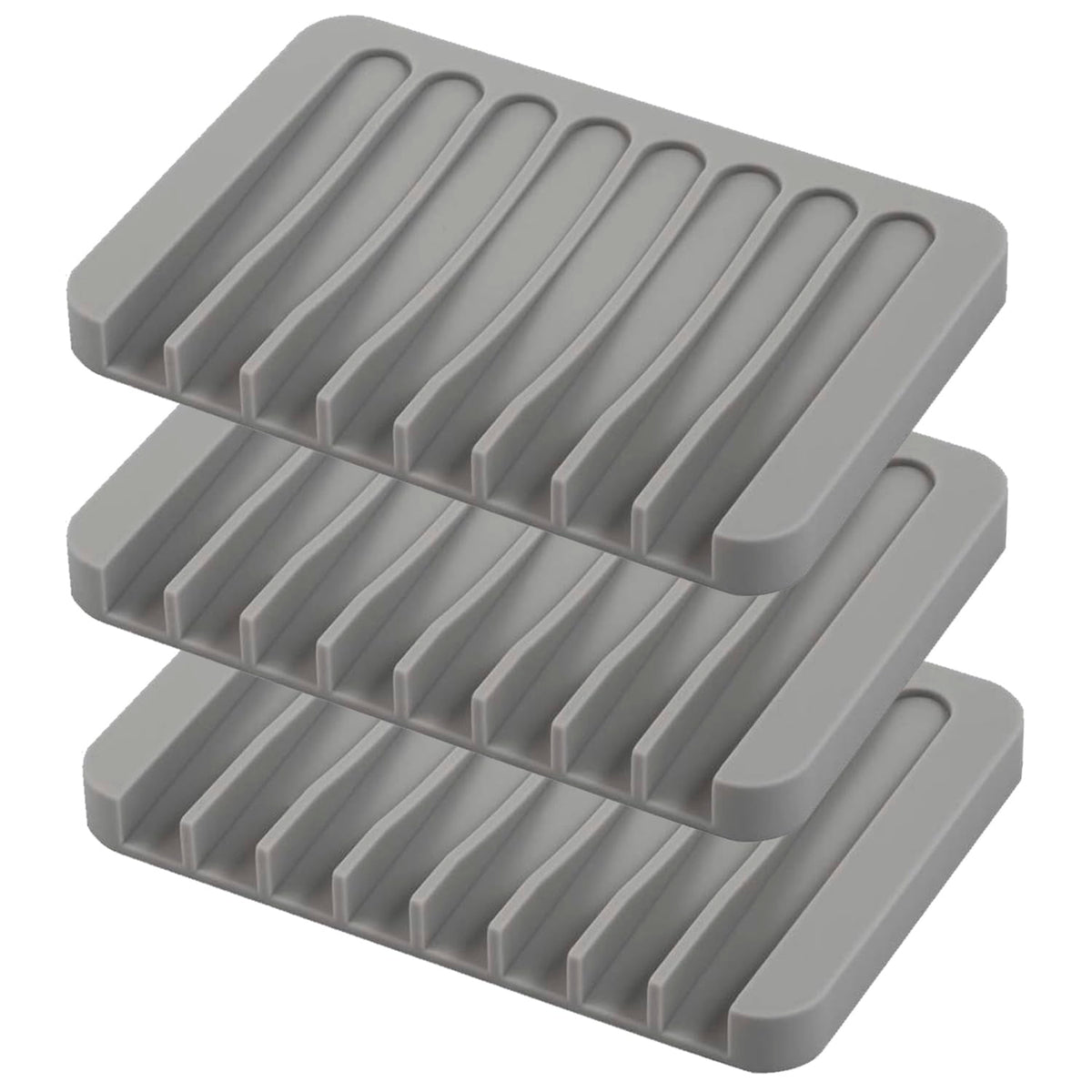 Self Draining Soap Dishes, 3 Pcs Silicone Soap Saver, Waterfall Drainer Soap Holder for Bathroom, Extend Soap Life, Keep Soap Bars Dry Clean & Easy Cleaning (White, Gray, Teal)