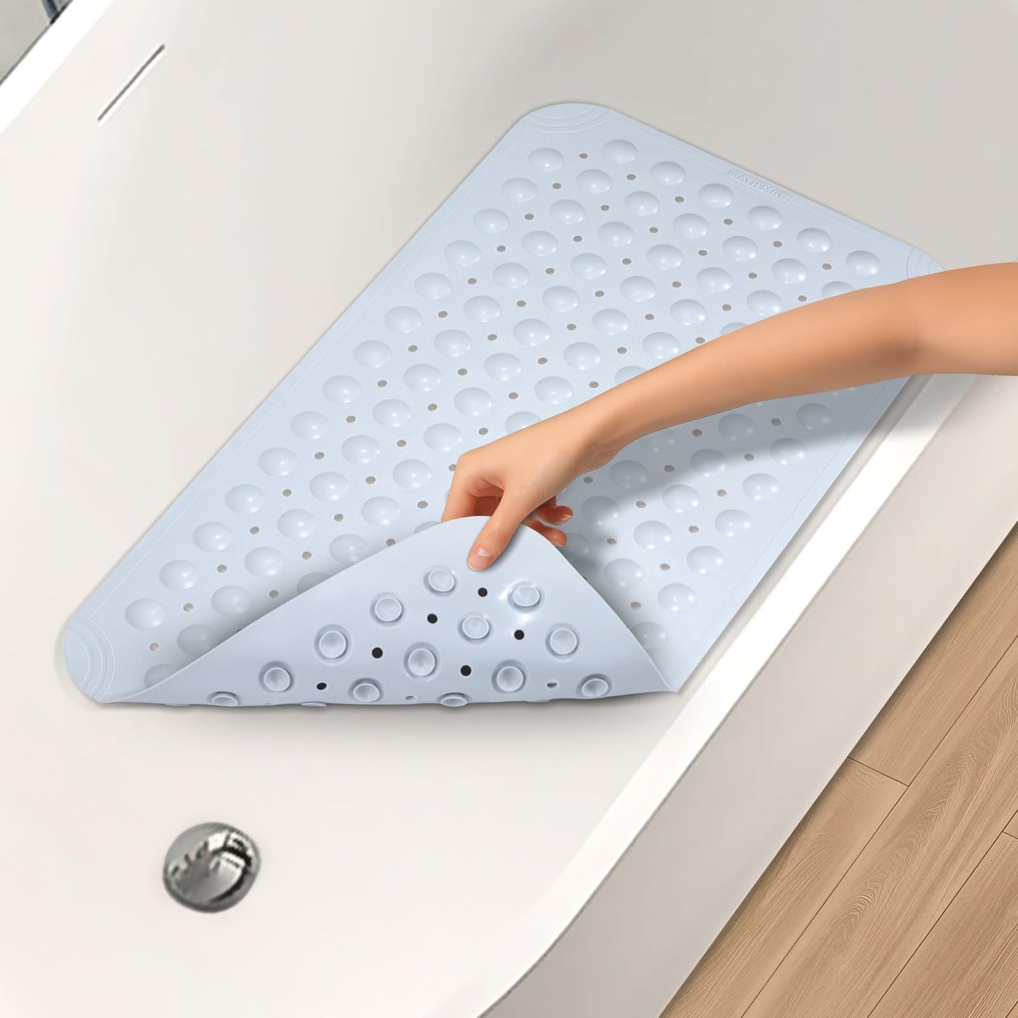 Non Slip Shower Mats for Inside Shower 15 x 27.5 Inch, TPE Bathtub Mat Non-Slip, Bath Mat for Tub with Suction Cups, Drain Holes Bath Tub Mat for Bathroom (Beige)