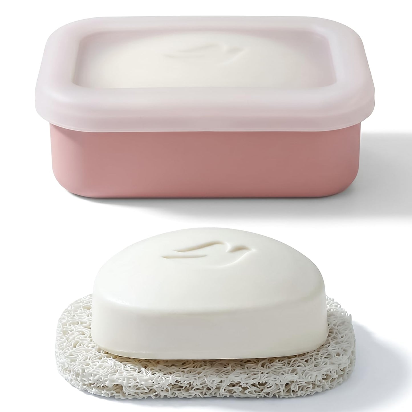 Leak Proof Silicone Travel Soap Case with Draining Tray - Bar Soap Holder for Travel, Gym & Camping - Mess-Free Portable Soap Container for Carry-on Bags (Light Pink)