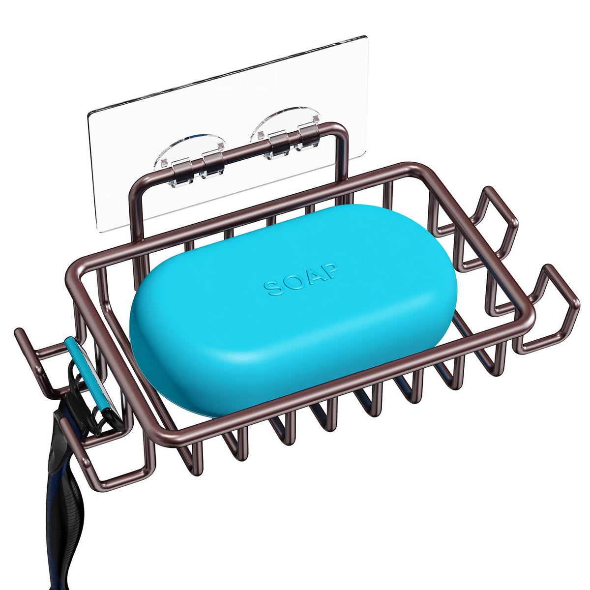 Nieifi Bar Soap Holder for Shower Wall, Adhesive Soap Dish for Bathroom | Stainless steel, razor holder, 4 hooks, soap dish for shower, wall mounted, soap caddy, sponge holder, rustproof, silver