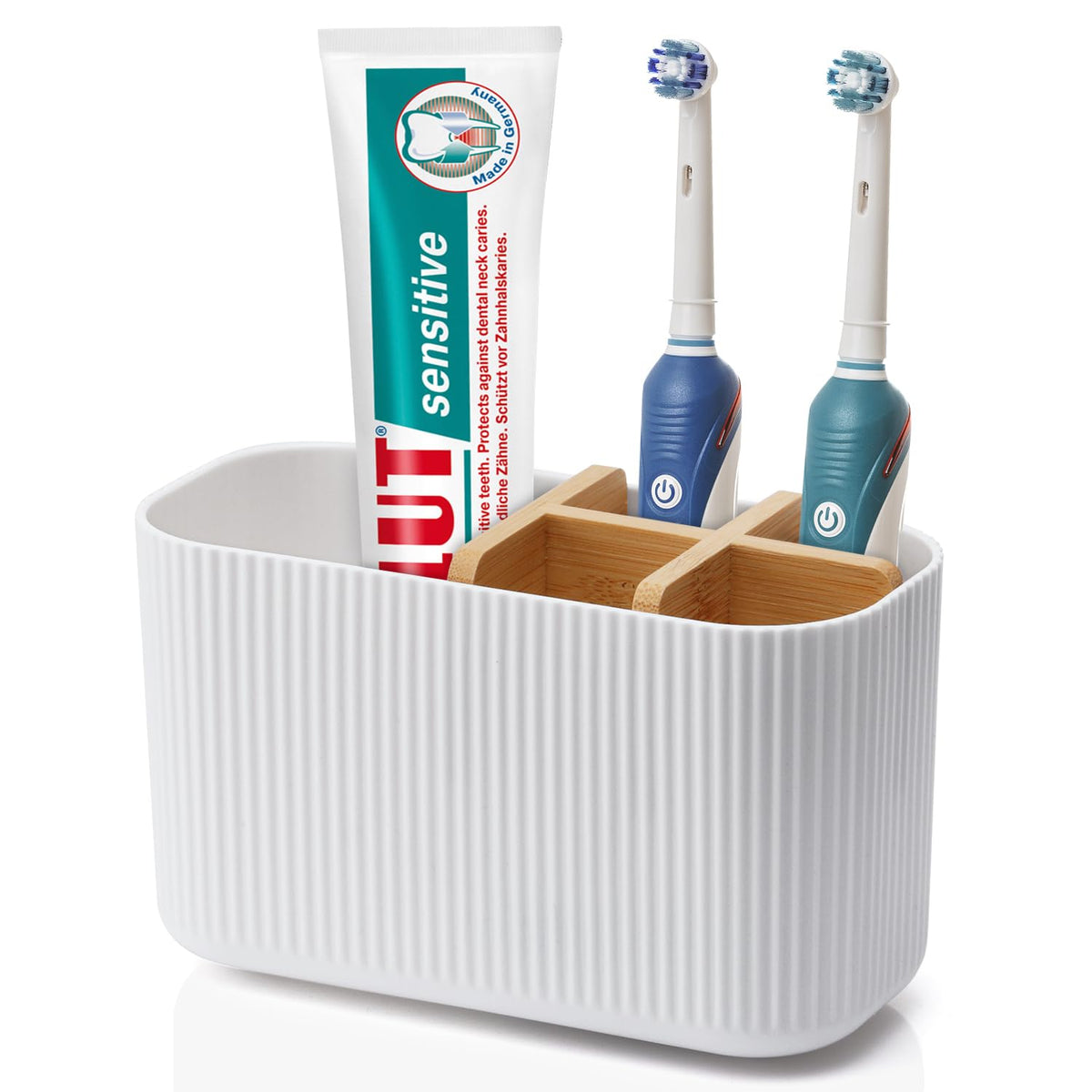 GFWARE Toothbrush Holders for Bathrooms, 5 Slots Bamboo Toothbrush Holder Kids Electric Toothbrush Holder and Toothpaste Holder for Bathroom Countertop Accessories Storage, Marble Toothbrush Organizer | 5 Slots Kids Electric Toothbrush and Toothpaste Hold
