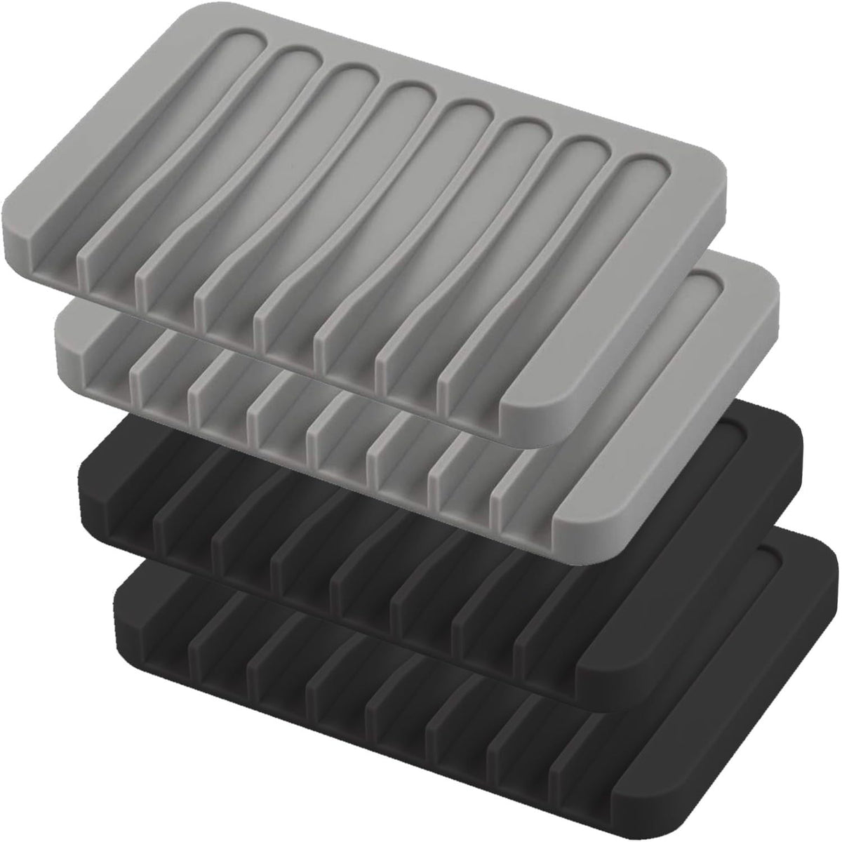 Self Draining Soap Dishes, 3 Pcs Silicone Soap Saver, Waterfall Drainer Soap Holder for Bathroom, Extend Soap Life, Keep Soap Bars Dry Clean & Easy Cleaning (White, Gray, Teal)