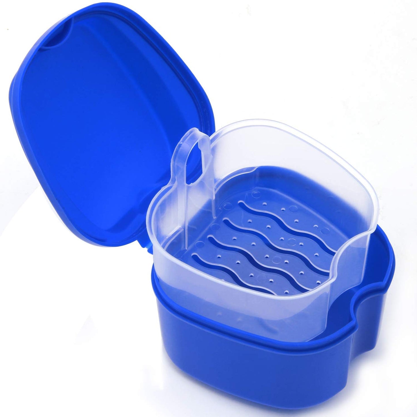 Coolrunner Denture Case, Denture Cup with Strainer, Denture Bath Box False | Teeth Storage Box with Basket Net Container Holder for Travel, Retainer Cleaning (Green)