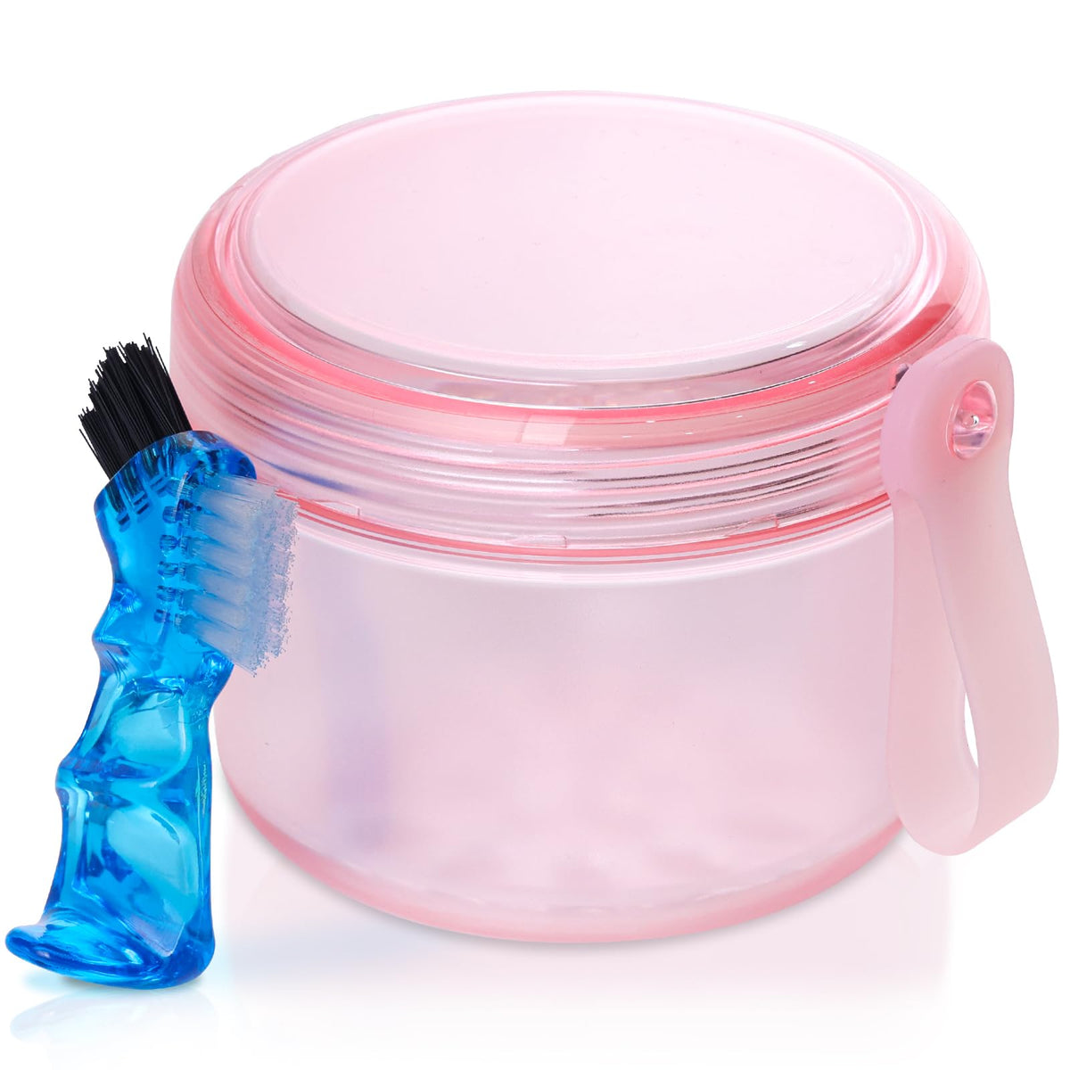 Denture Case, Leakproof Denture Soaking & Retainer Cleaning Container Cup | Durable, With Strainer Basket for Cleaning Full & Partial Dentures, Retainer, Mouthguard, Kit: Denture Cleaner Brush - Grey