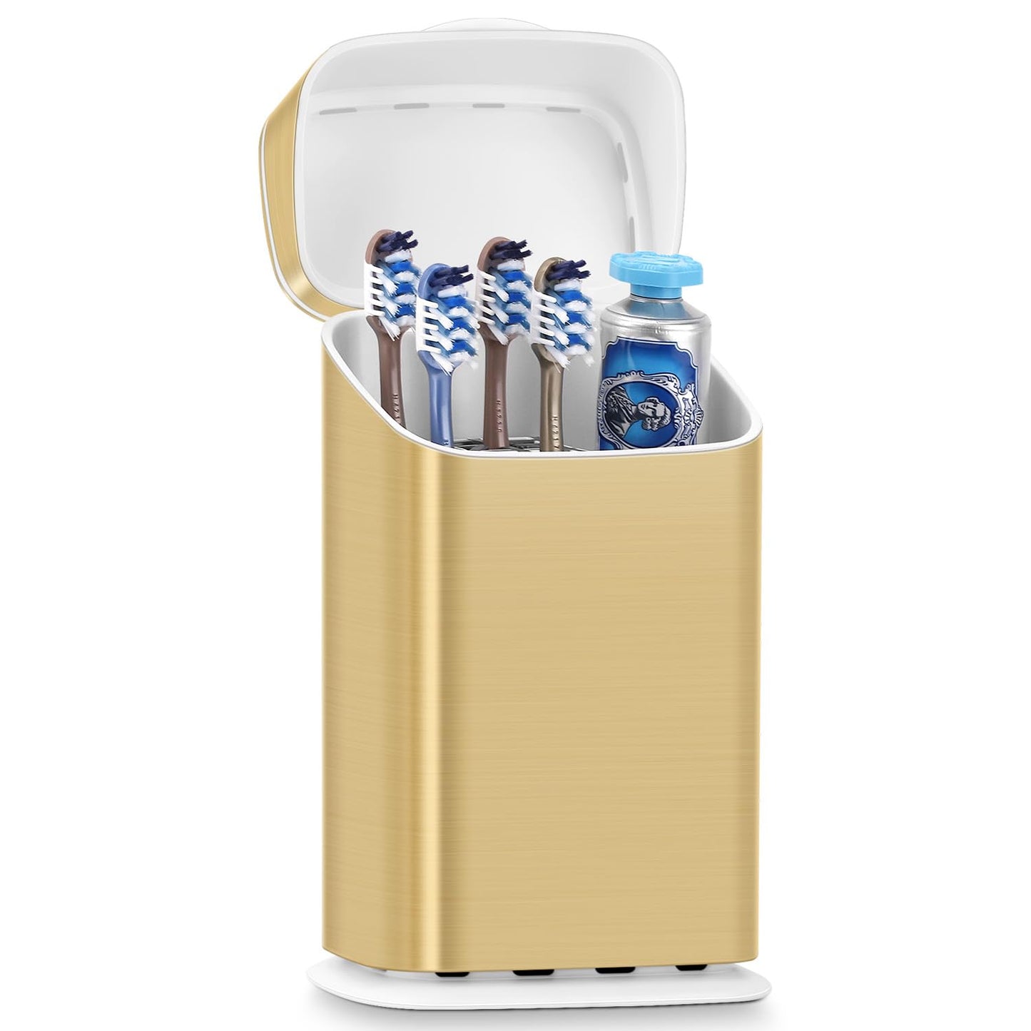 GFWARE Electric Toothbrush Holder with Cover, Ventilated & Drainage, Silver | Detachable 5 Slots Bathroom Organizer for Toothbrush & Toothpaste, Waterproof & Dustproof, Electric Toothbrushes Under 10 In