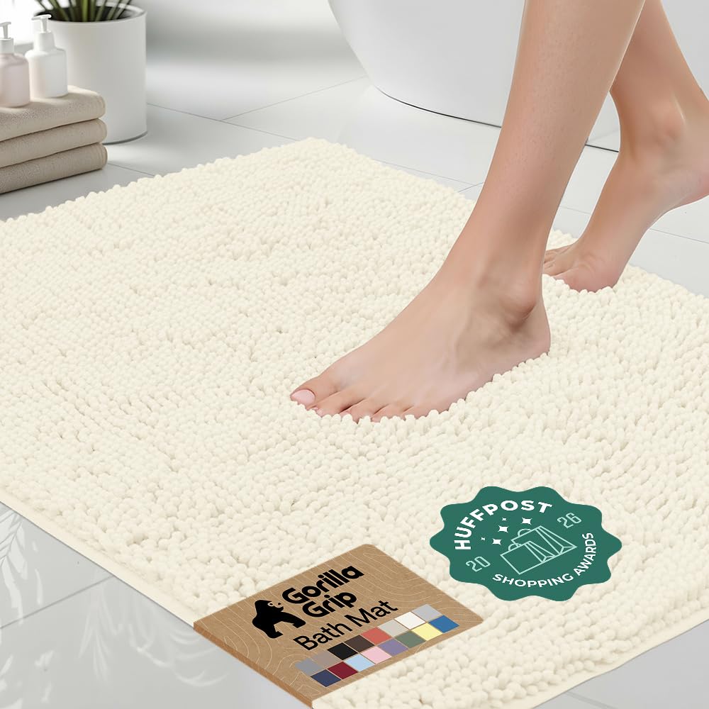 GORILLA GRIP Bath Rug Mat for Bathroom, Absorbent Chenille, 24x17 Gray | Soft Thick Quick Dry Microfiber Mats, Rubber Backing, Machine Washable Tub and Shower Floor Rugs, Home Decor Essentials