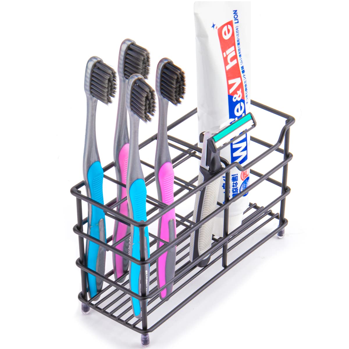 Toothbrush Holders for Bathroom, Stainless Steel, Black | 7-Slot, Organizer