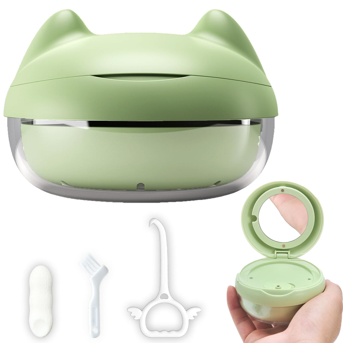 Retainer Case Denture Bath Case Basket Mirror Leak-proof White Hanburger | 2-in-1 design Strainer Basket No-Leak Cleaning Case for Mouth Guard Cute Removal Tool,Aligner chewies,Bursh