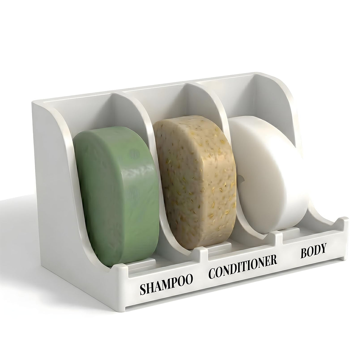 Soap Holder for Shower Wall, 3-Compartment Soap Dish [Patent Pending] | For Shampoo, Conditioner and Body Soap, Fast Draining & Rust-Proof, Strong Adhesive for Long-Term Bathroom Use & Freestanding