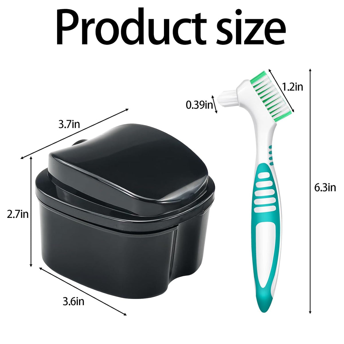 2 Pack Colors Denture Bath Case Cup Retainer Cleaner Holder Case False Teeth Soaking Container Dental Bath Storage Box Case with Strainer Basket and Brush - Rose Red & Black