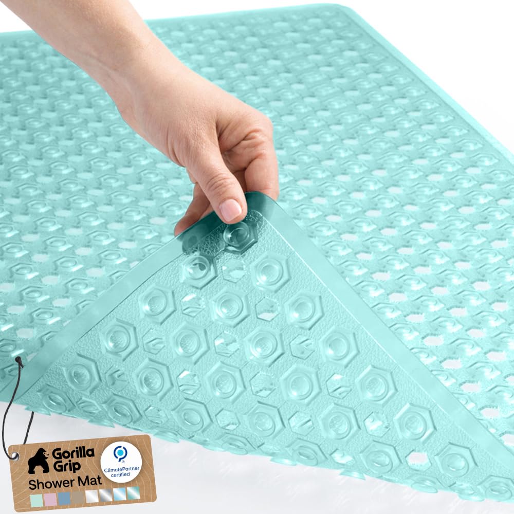 GORILLA GRIP Bath Tub Shower Mat, Bathtub Floor Liner, 35x16 Clear | Patented Large Mats, Machine Washable, Suction Cups and Drain Holes to Keep Tubs Clean, Soft on Feet, Bathroom Essentials