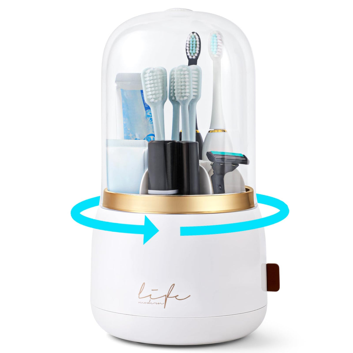 Toothbrush Holders, Toothbrush Holders for Bathrooms, Makeup Brush Holder | Toothbrush and Toothpaste Holder, Rotatable Toothbrush Holder with Transparent Dust Cover, Multi Drainage Vent Holes