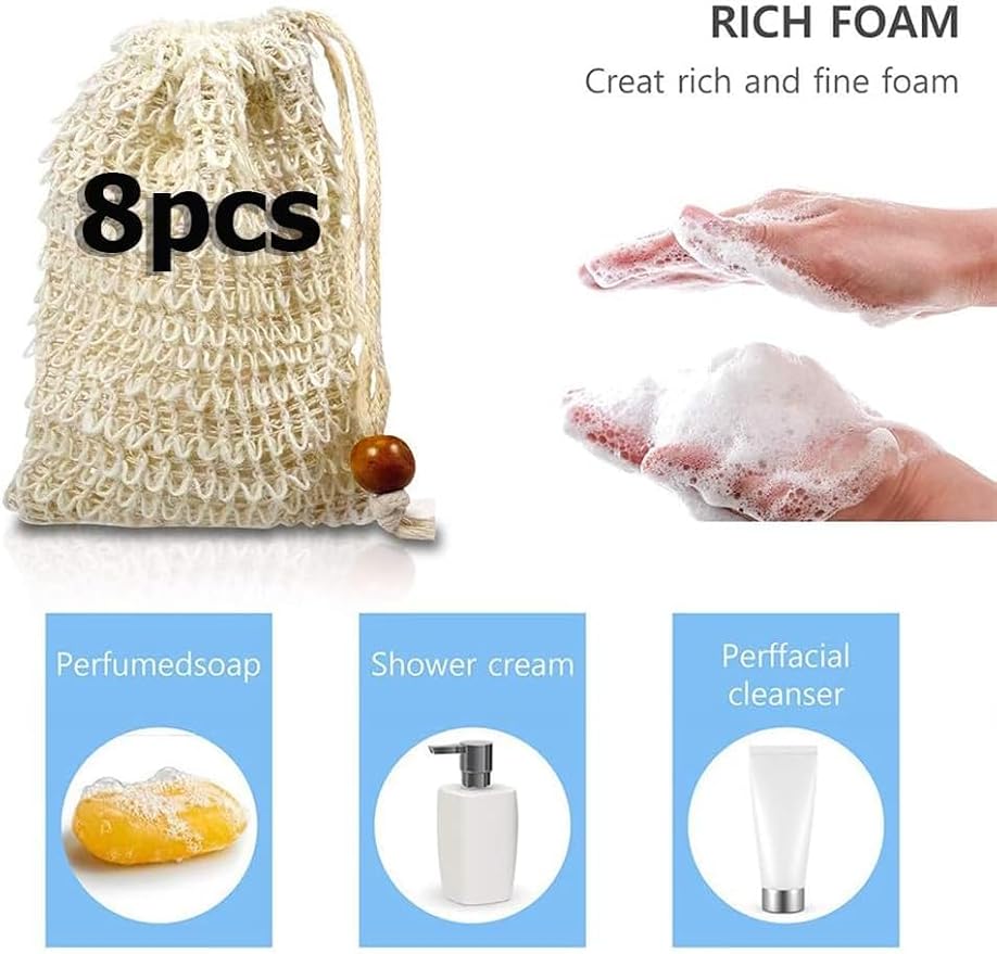 Natural Sisal Soap Saver Bag for Soap Bar Organic Soap Pouch for Exfoliating Lathers and Air Dry Soap Bar Shower Soap Saver Bag (8 Pcs)