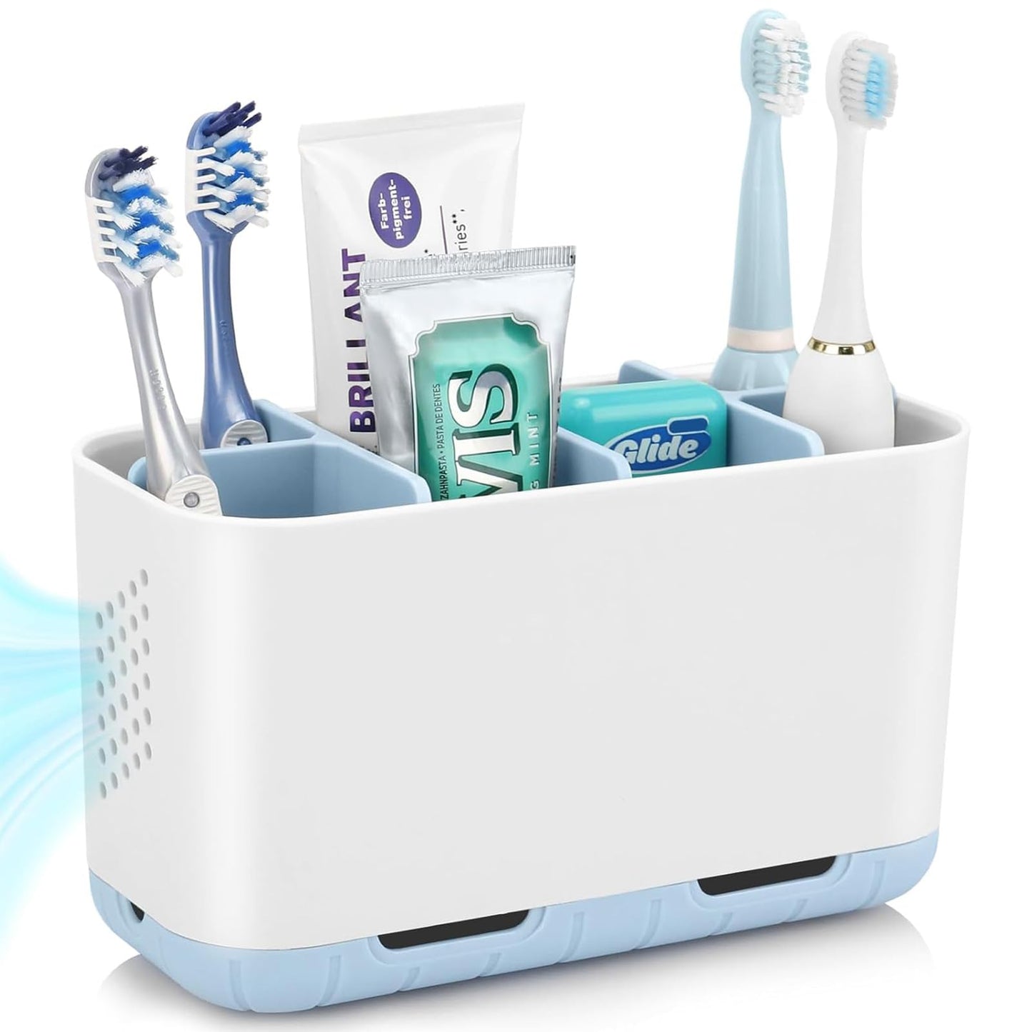 Boperzi Toothbrush and Toothpaste Holder Drainage for Bathroom Countertop with Adjustable Dividers, Large Toothpaste Caddy Organizer Storage Rustic Decor Set Anti-Slip for Shower,Family,Kids Gray