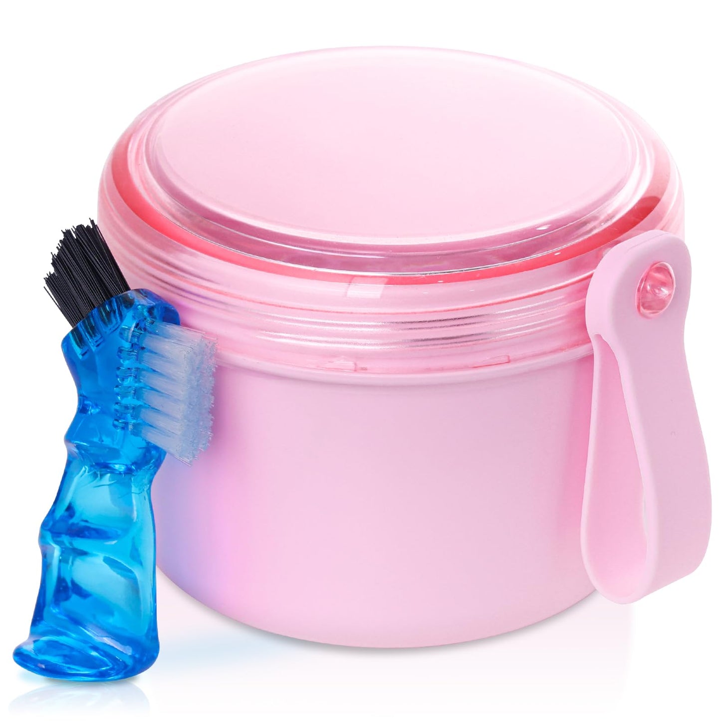 Denture Case, Leakproof Denture Soaking & Retainer Cleaning Container Cup | Durable, With Strainer Basket for Cleaning Full & Partial Dentures, Retainer, Mouthguard, Kit: Denture Cleaner Brush - Grey