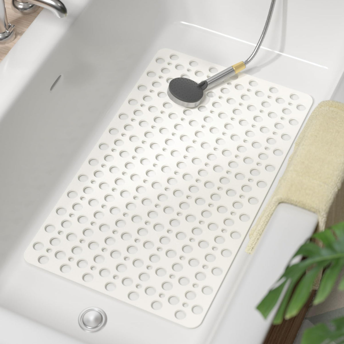 HITSLAM Bathtub Mat Non Slip, Soft TPE Bath Mat for Tub, Efficient Drainage Bathroom Shower Mat with Suction Cups, Bath Tub Mat, Easy to Clean, 28 x 15 Inch, Blue