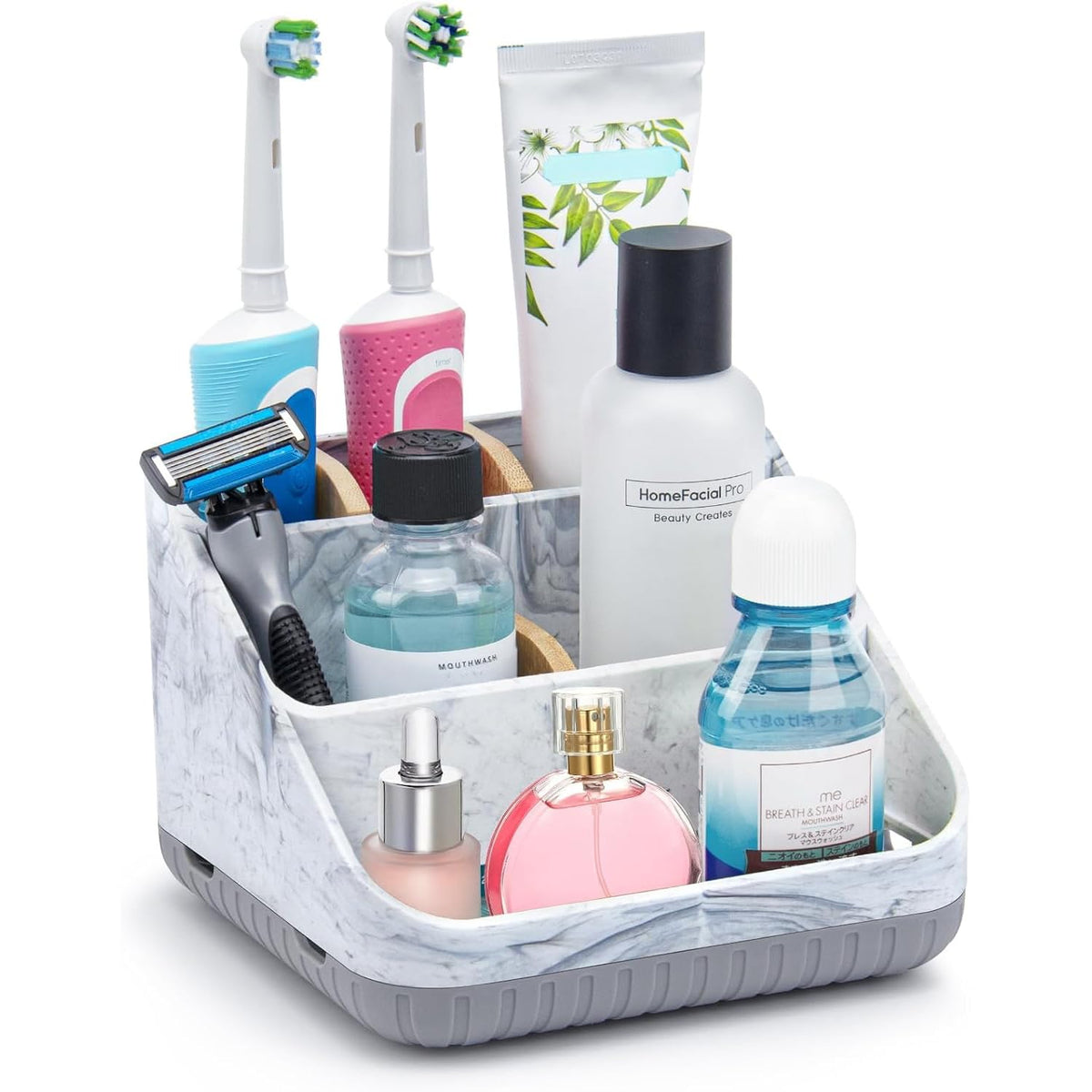 Toothbrush Holders for Bathrooms,6 Slots, Detachable for Easy Clean, White | Electric Toothbrush, with bamboo divider, drainage hole, BPA-free,bathroom,office,kictchen,vanity countertop organizer