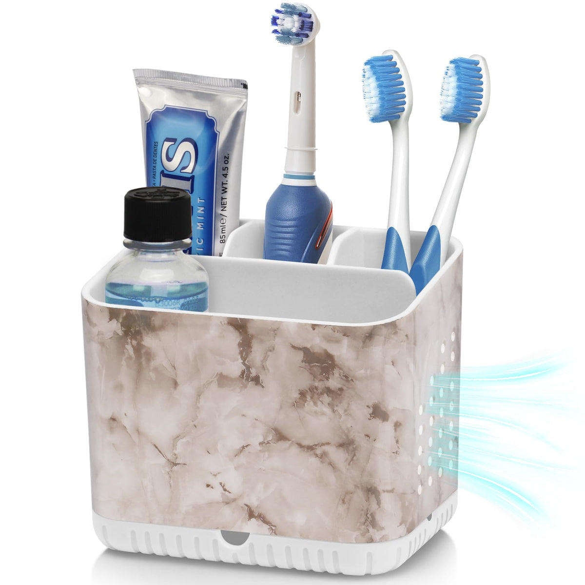 Toothbrush Holders for Bathrooms, Kids Electric Toothbrush Organizer (Grey) | Easy To Clean, Drainage, Removable, Non-Slip, 4 Slots Tooth Brush Holder for Bathroom Countertop Organizer