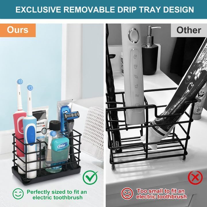 Toothbrush Holders for Bathroom,Black,Stainless Steel,Detachable,Tray,5 Slot