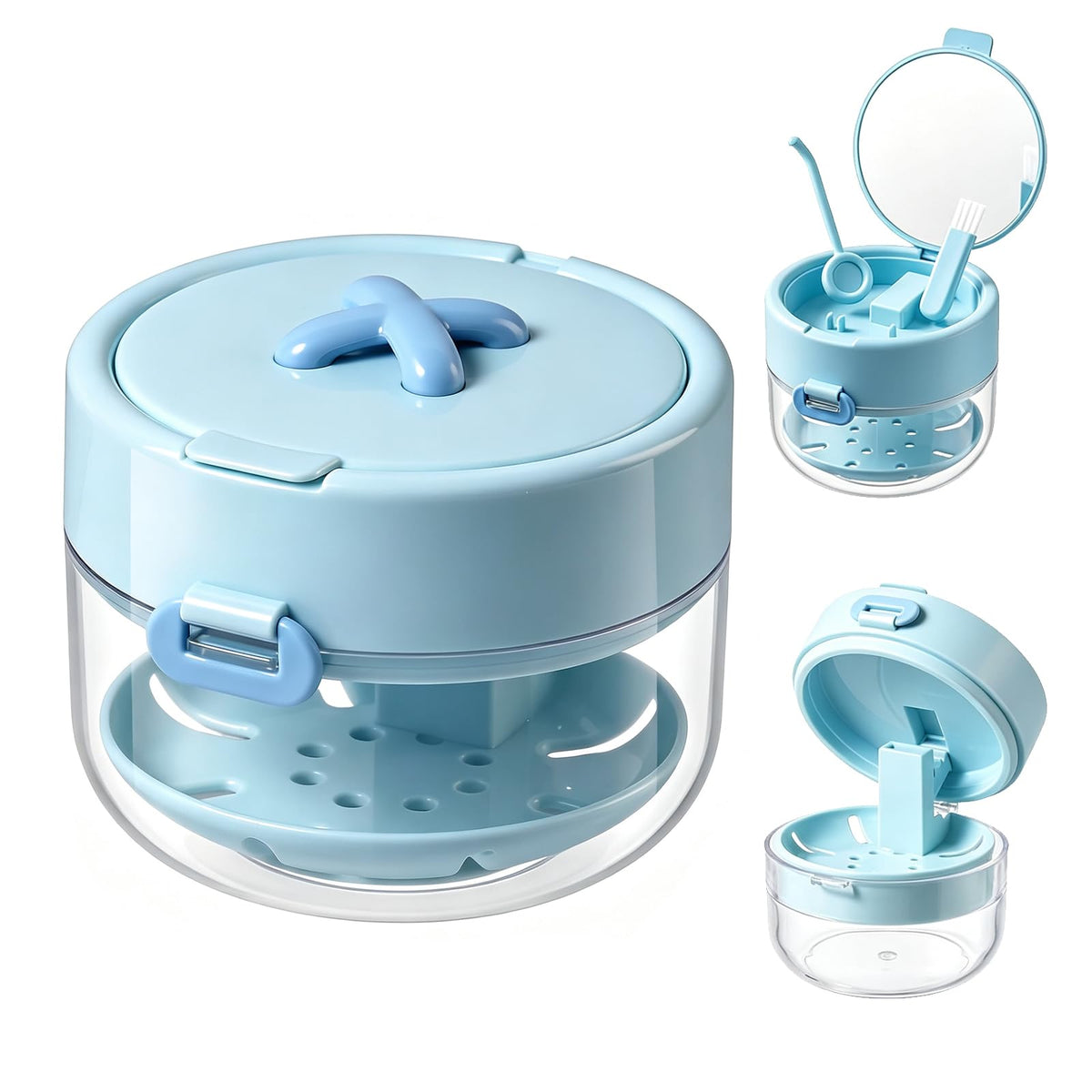 Retainer Cleaner Case, Retainer Case for Women Teen Girls, 3-in-1 Denture Bath Box with Leak Proof, Denture Bath Case with Mirror Cleaning Brush and Removal Tool (White)