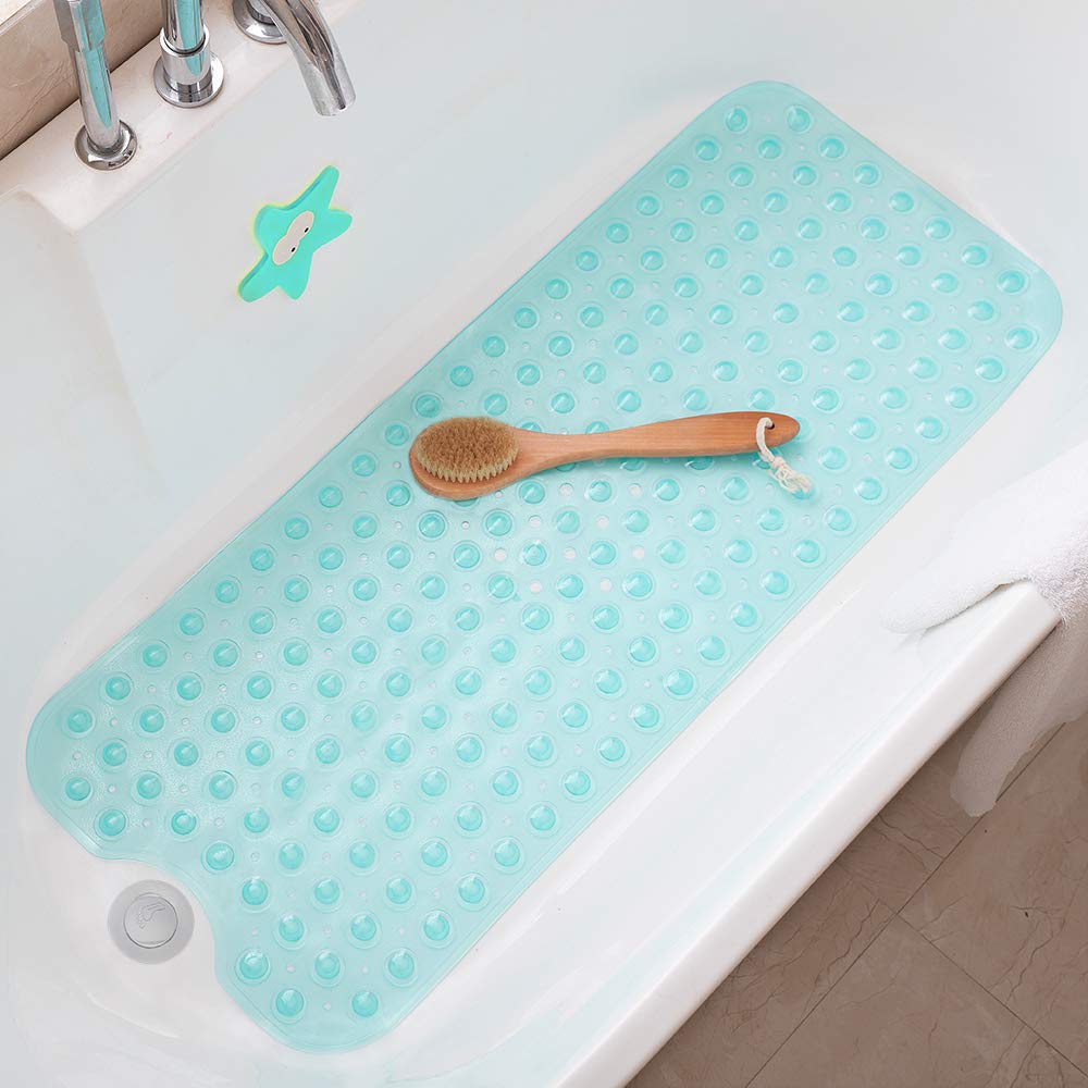 Bathtub Mats for Shower Tub Non-Slip Bath Mat 39 x 16 Inch Extra Long Shower Mat, Bath Tub Mat for Bathroom with Machine Washable, BPA Free for Kids (Clear Hot Pink)