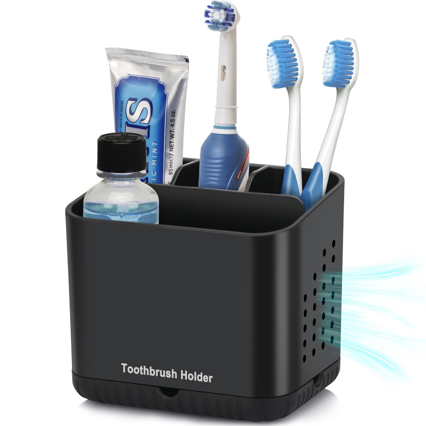 Toothbrush Holders for Bathrooms, Kids Electric Toothbrush Organizer (Grey) | Easy To Clean, Drainage, Removable, Non-Slip, 4 Slots Tooth Brush Holder for Bathroom Countertop Organizer