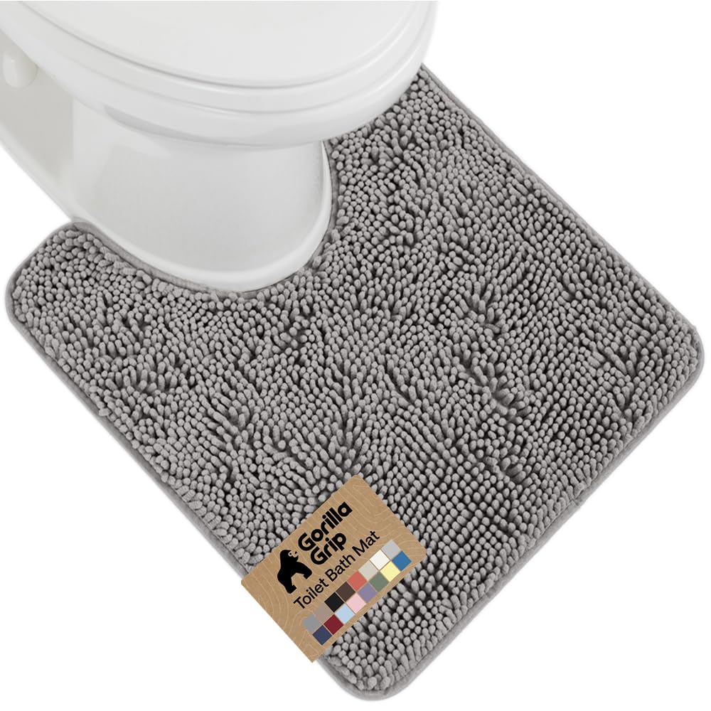 GORILLA GRIP Bath Rug Mat for Bathroom, Absorbent Chenille, 24x17 Gray | Soft Thick Quick Dry Microfiber Mats, Rubber Backing, Machine Washable Tub and Shower Floor Rugs, Home Decor Essentials