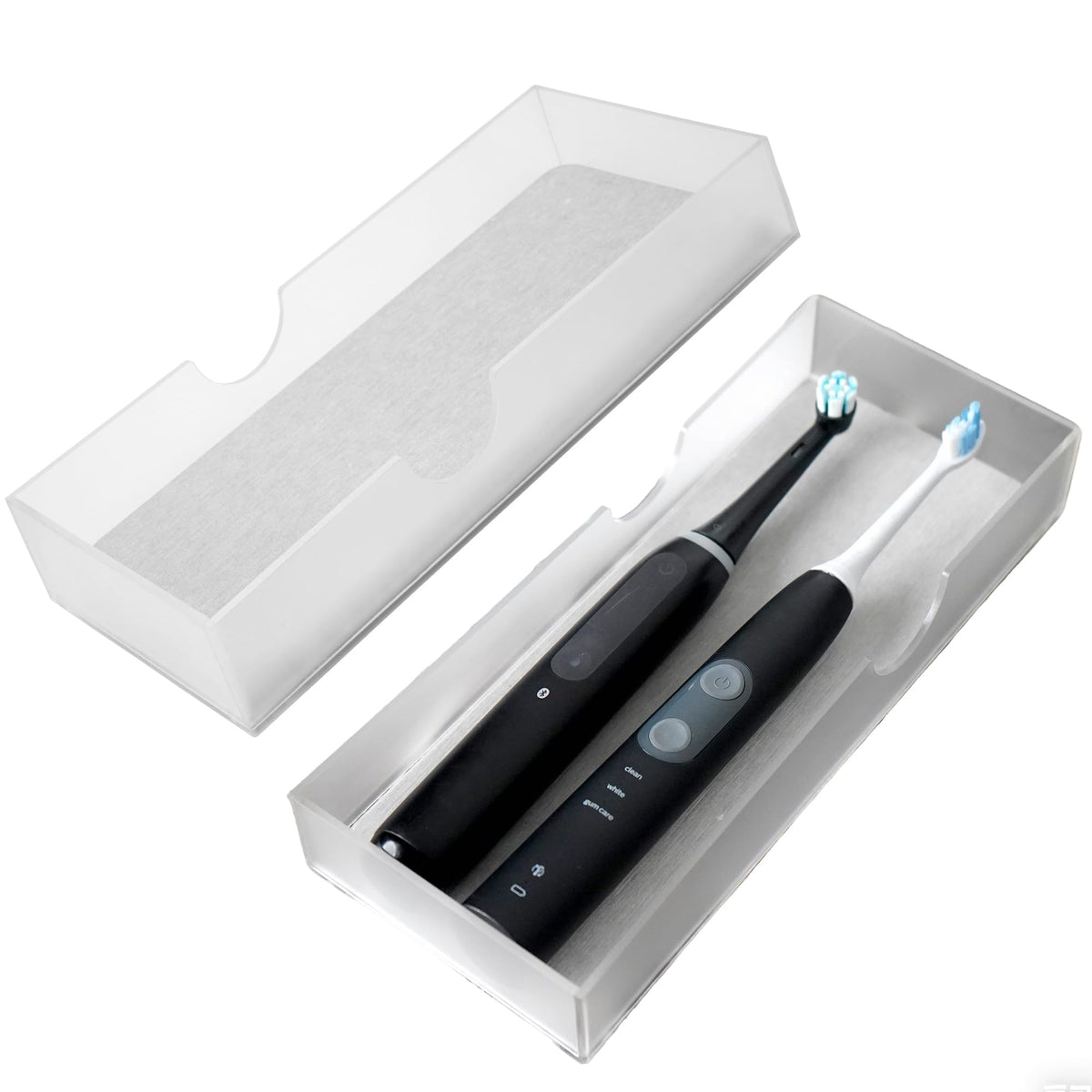 2Pack Acrylic Electric Toothbrush Holder with Diatomite Drying Stone, Bathroom Drawer Organizer with Drainage Hole for Tooth Brush, Compatible with Philips, Oral-B