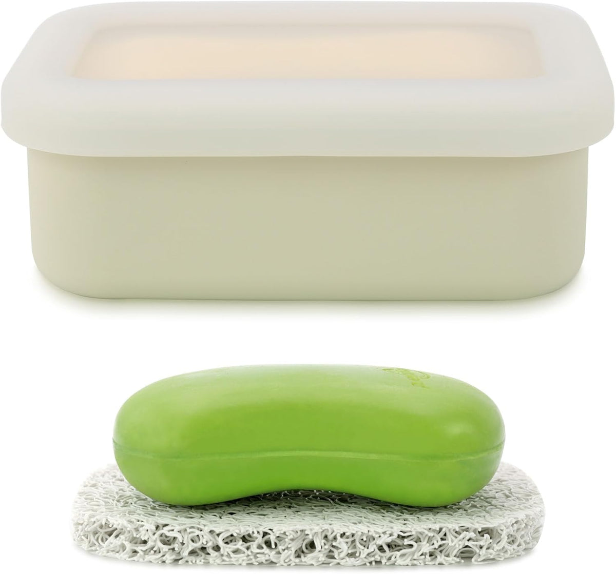Travel Soap Case, Leak Proof Soap Container, Silicone Soap Box with Drainage Layer, Shatterproof Soap Holder for Travel, Camping, Gym(Off-White, Regular)