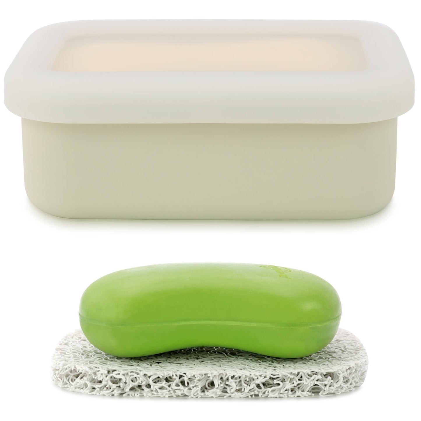 Travel Soap Case, Leak Proof Soap Container, Silicone Soap Box with Drainage Layer, Shatterproof Soap Holder for Travel, Camping, Gym(Off-White, Regular)