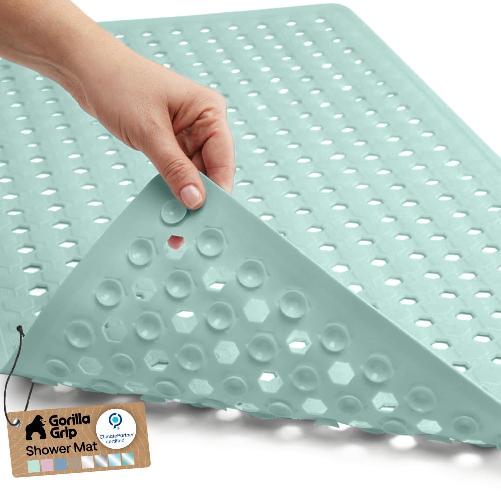 GORILLA GRIP Bath Tub Shower Mat, Bathtub Floor Liner, 35x16 Clear | Patented Large Mats, Machine Washable, Suction Cups and Drain Holes to Keep Tubs Clean, Soft on Feet, Bathroom Essentials