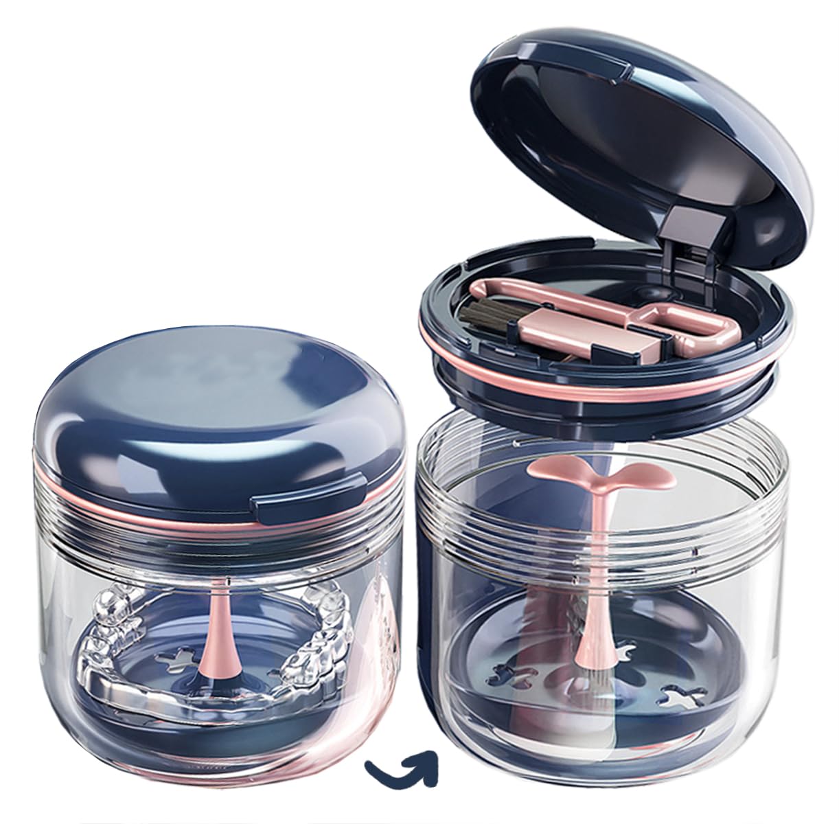 MURRI&MURRDI Retainer Mouth Guard Soak Container Box, Denture Bath Case with Strainer Basket, Braces Cleaner Cup Leak Proof, Travel Cleaning Storage Holder for Aligners Dental, Pink