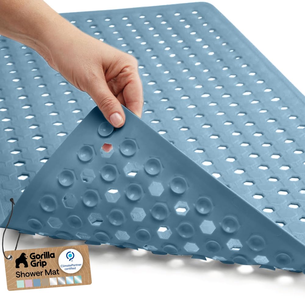 GORILLA GRIP Bath Tub Shower Mat, Bathtub Floor Liner, 35x16 Clear | Patented Large Mats, Machine Washable, Suction Cups and Drain Holes to Keep Tubs Clean, Soft on Feet, Bathroom Essentials