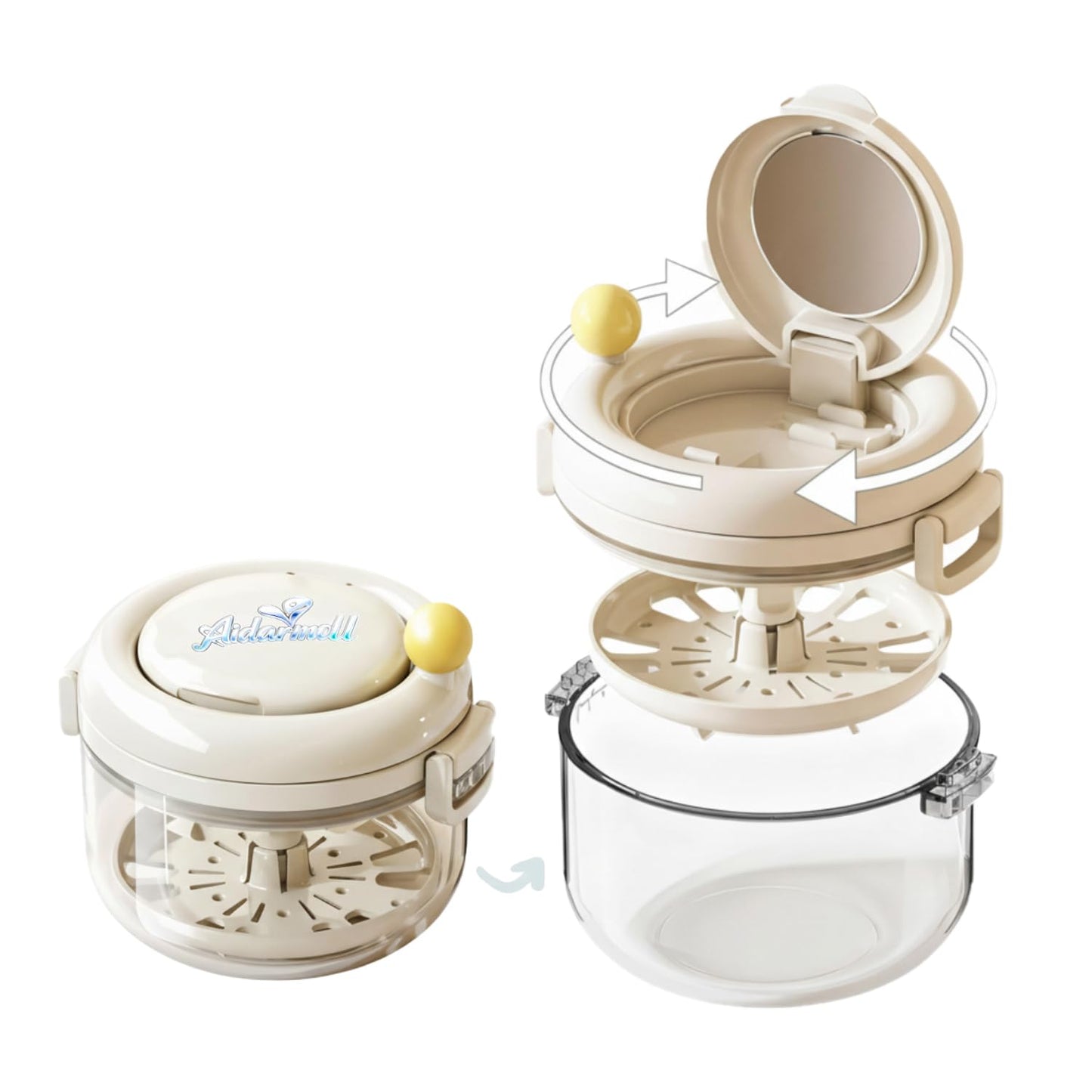 Retainer case, Denture Bath Cup，Retainer Cleaner Case Box,Night Mouth Guard Case Holder,Storage Soak Container with Drain Tray for Travel Cleaning with Mirror and Brush