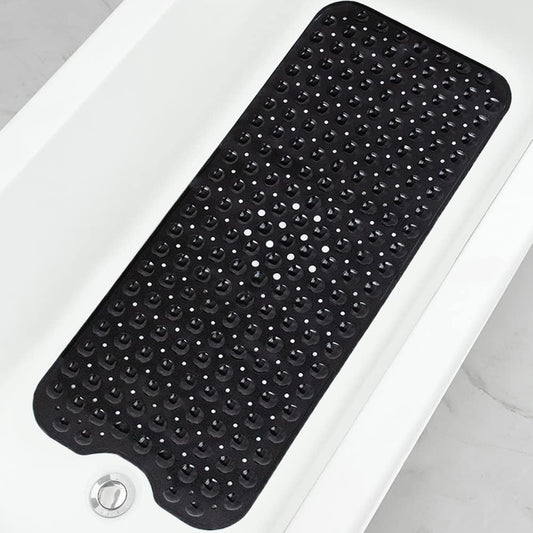 Extra Long Non-Slip Bathtub Shower Mat, 39 x 16 Inch Black Bath Mat | Built with Strong Suction Cups & Quick Drain Holes, Machine Washable Anti-Slip Mat for Bathroom Tub & Shower Floor